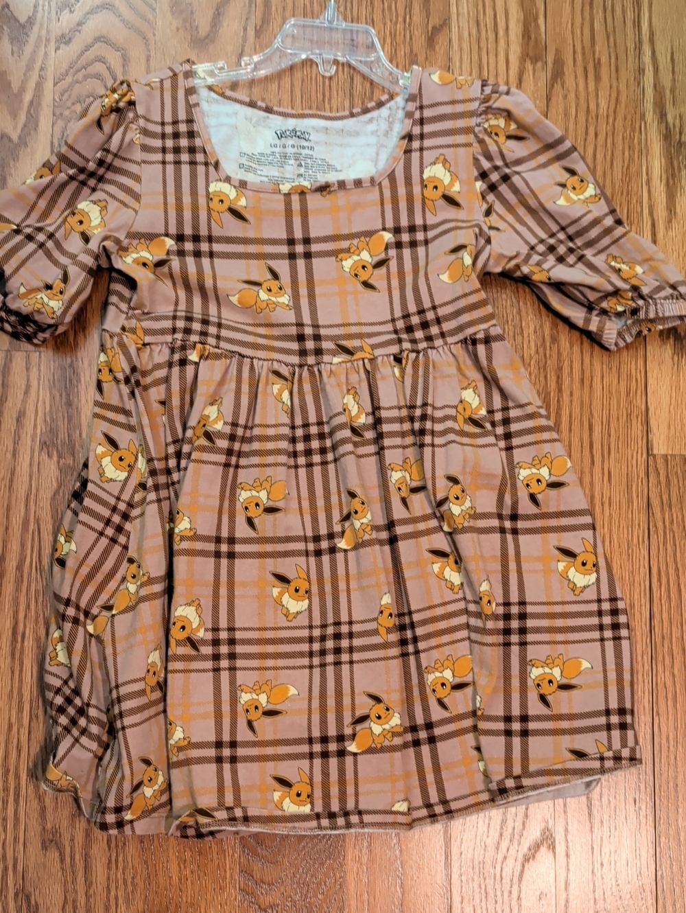 Pokemon Girls Dusty Pink Plaid Dress with Yellow Eevee Print